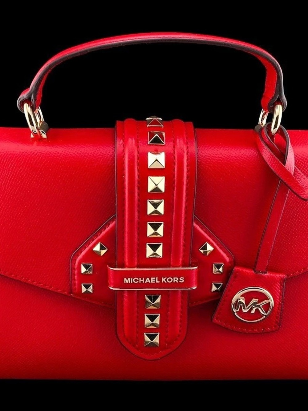 Michael Kors Studded Saffiano Leather Small Convertible Crossbody Satchel Red